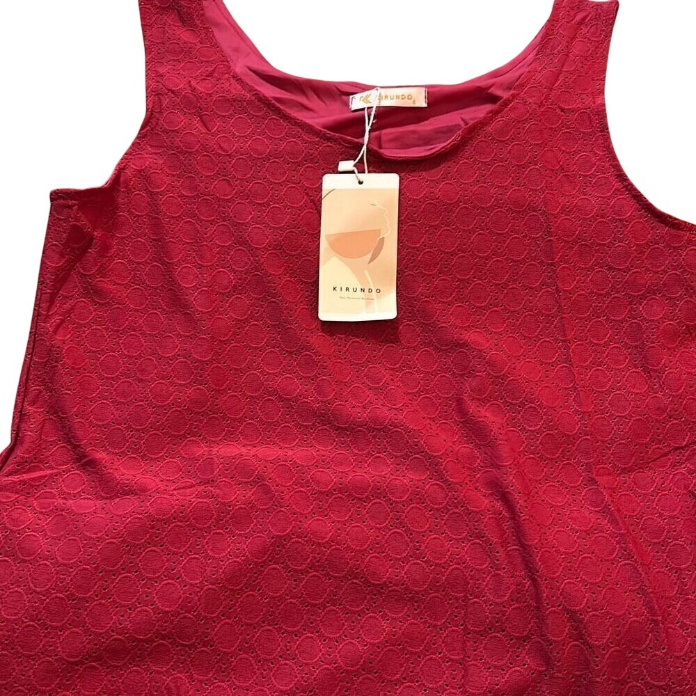 KIRUNDO Womens Eyelet High Neck Tank Top Sleeveless Blouse Deep Pink. Size Small